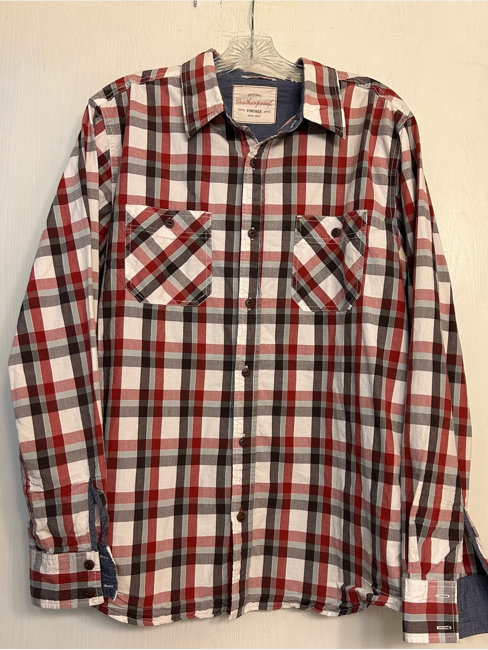 Original Weatherproof Vintage Striped Plaid Casual American Men’s Shirt Sz Med.